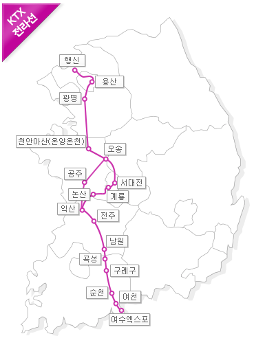 KTX 중앙선 노선도, 시간표 27 KTX 전라선 노선도